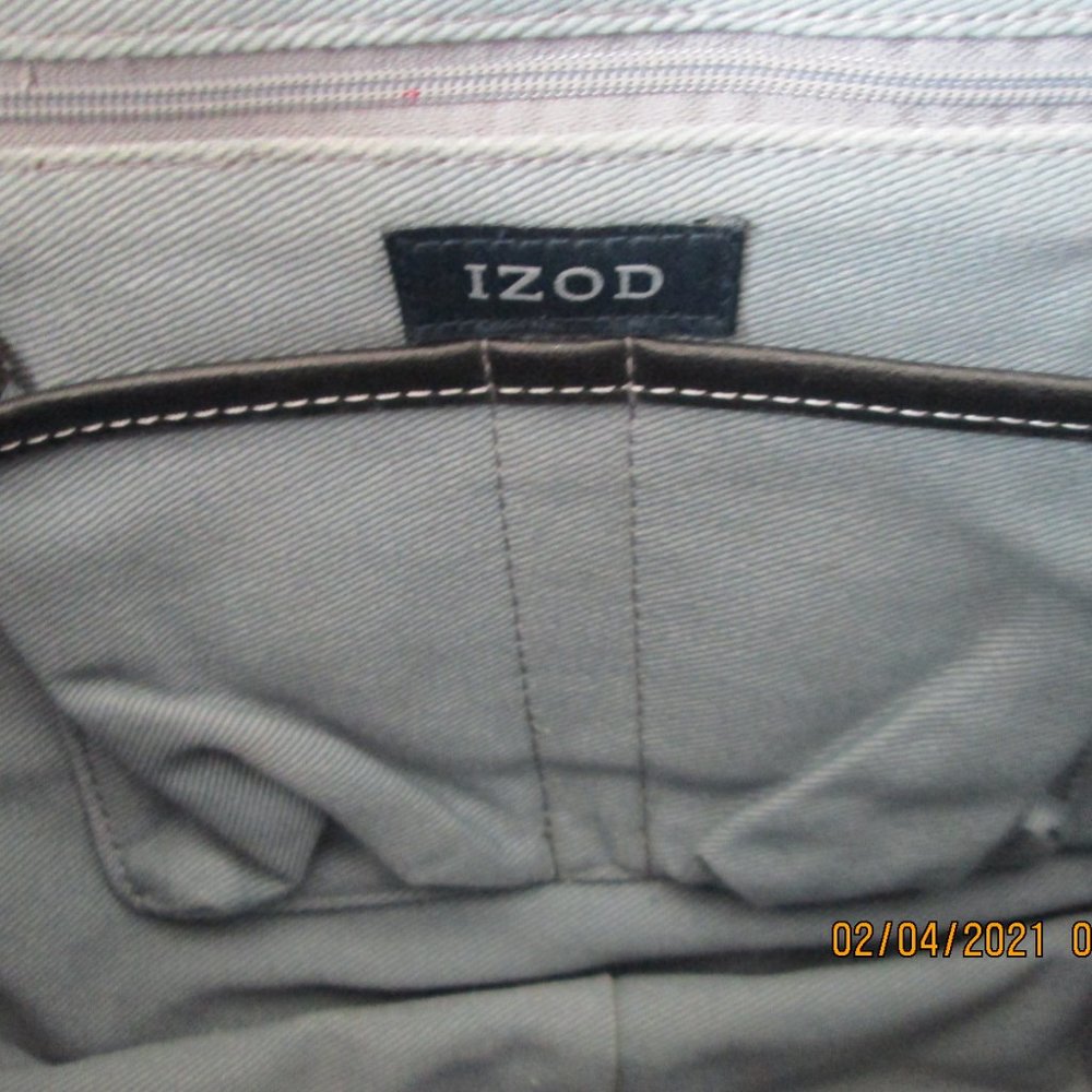'IZOD' Large Satchel Vegan Black& White Plaid Textile - Picture 6 of 7